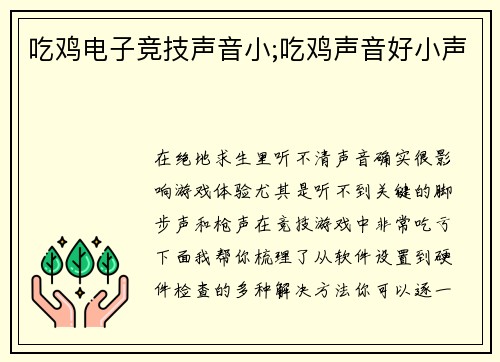吃鸡电子竞技声音小;吃鸡声音好小声