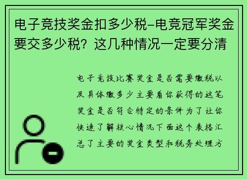 电子竞技奖金扣多少税-电竞冠军奖金要交多少税？这几种情况一定要分清